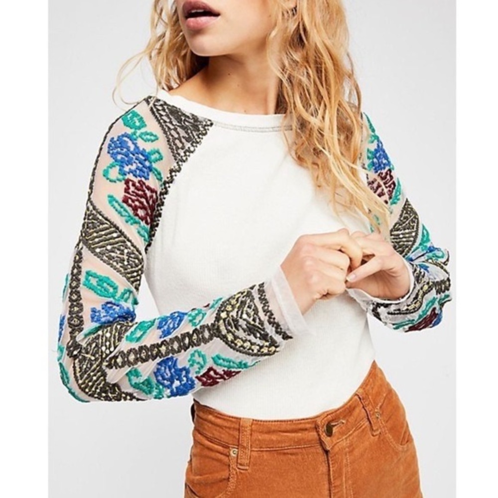 ⭐️REDUCED⭐️ Free People Colorful Sequin/Beaded Thermal Longsleeve